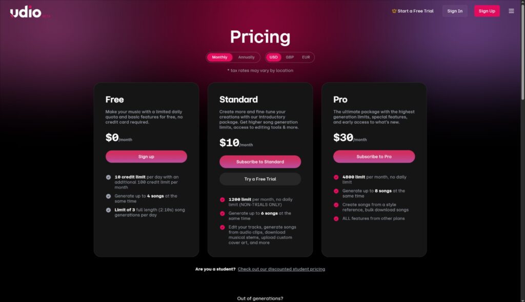 Udio Pricing